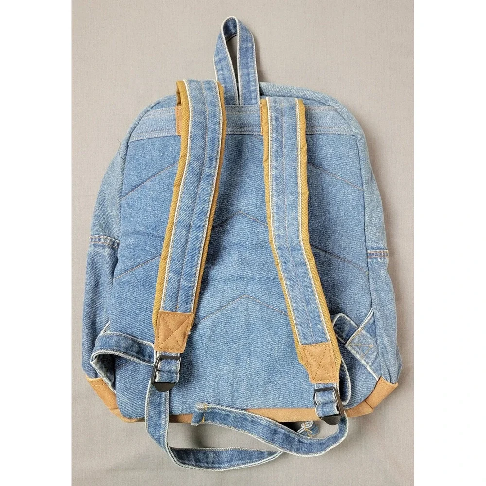Mesa Ridge Vintage Denim Backpack Leather Base Blue Medium Wash Western‎ Daypack